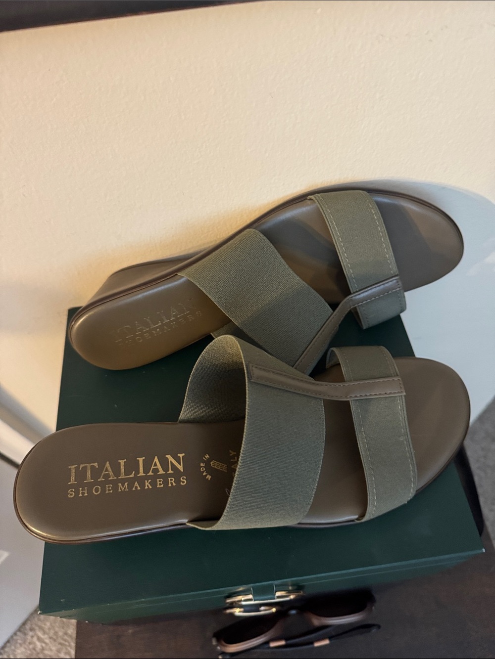 Italian Shoemakers Olive Green Wide-Strap Slide Sandals